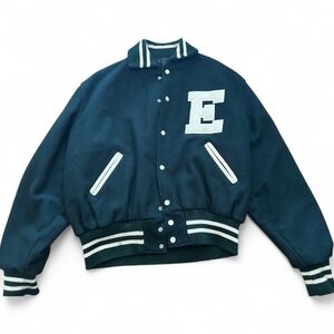 Halloway Vintage Wool Varsity Award Jacket with Letter E Mens Size L